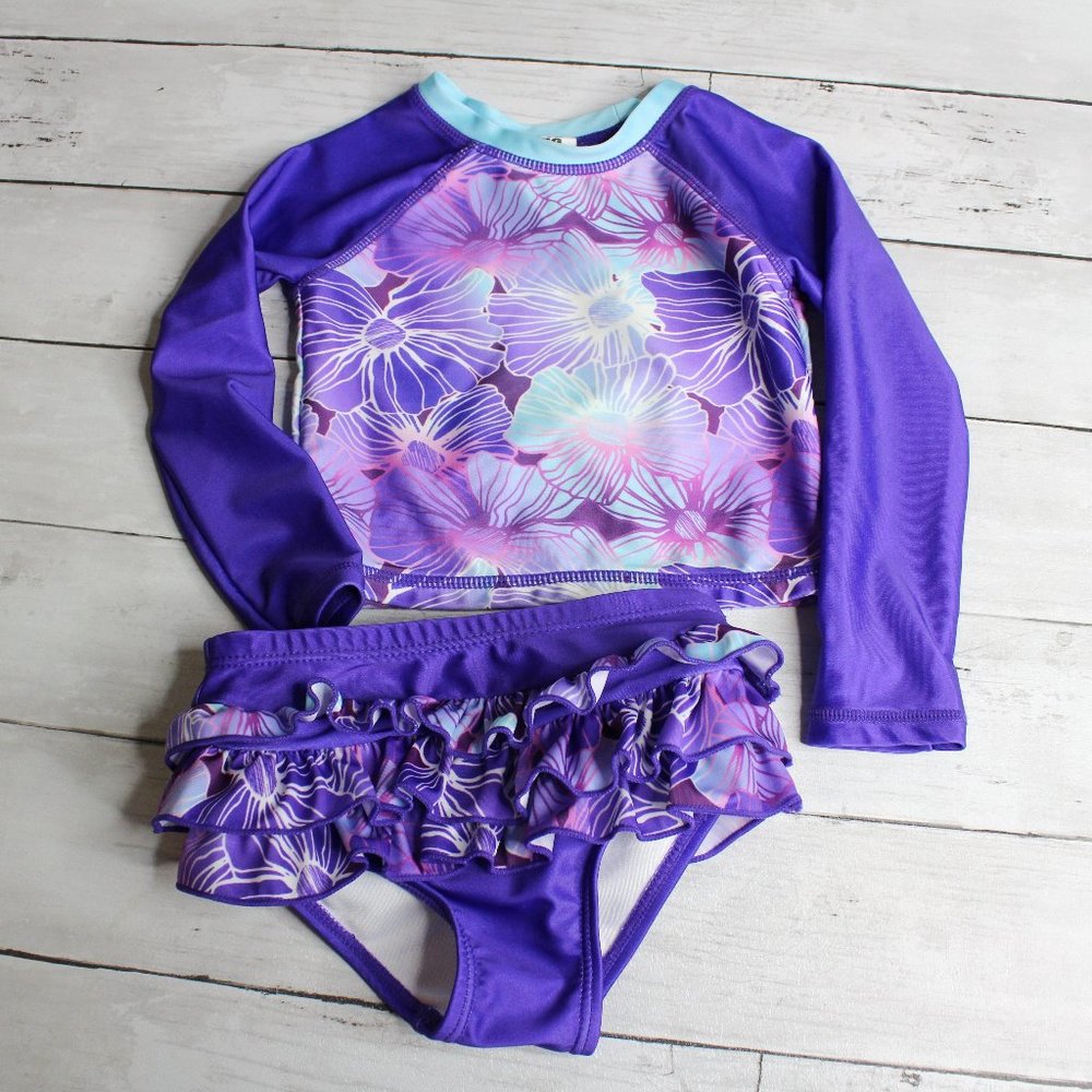 Wave Zone EUC Baby Girl Rashguard Swimsuit Set Size 18 Months UV Protect
